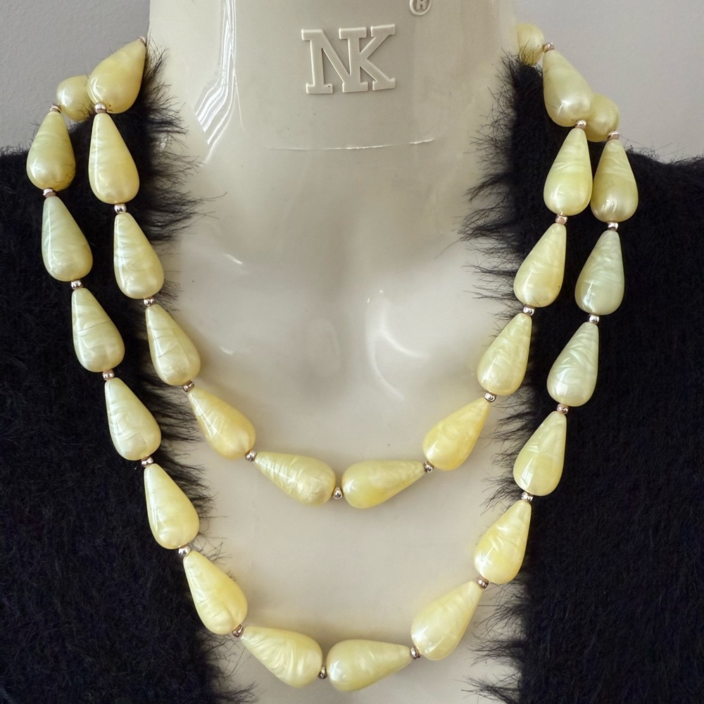 Vintage Elegant Yellow Double Beaded Costume Necklace